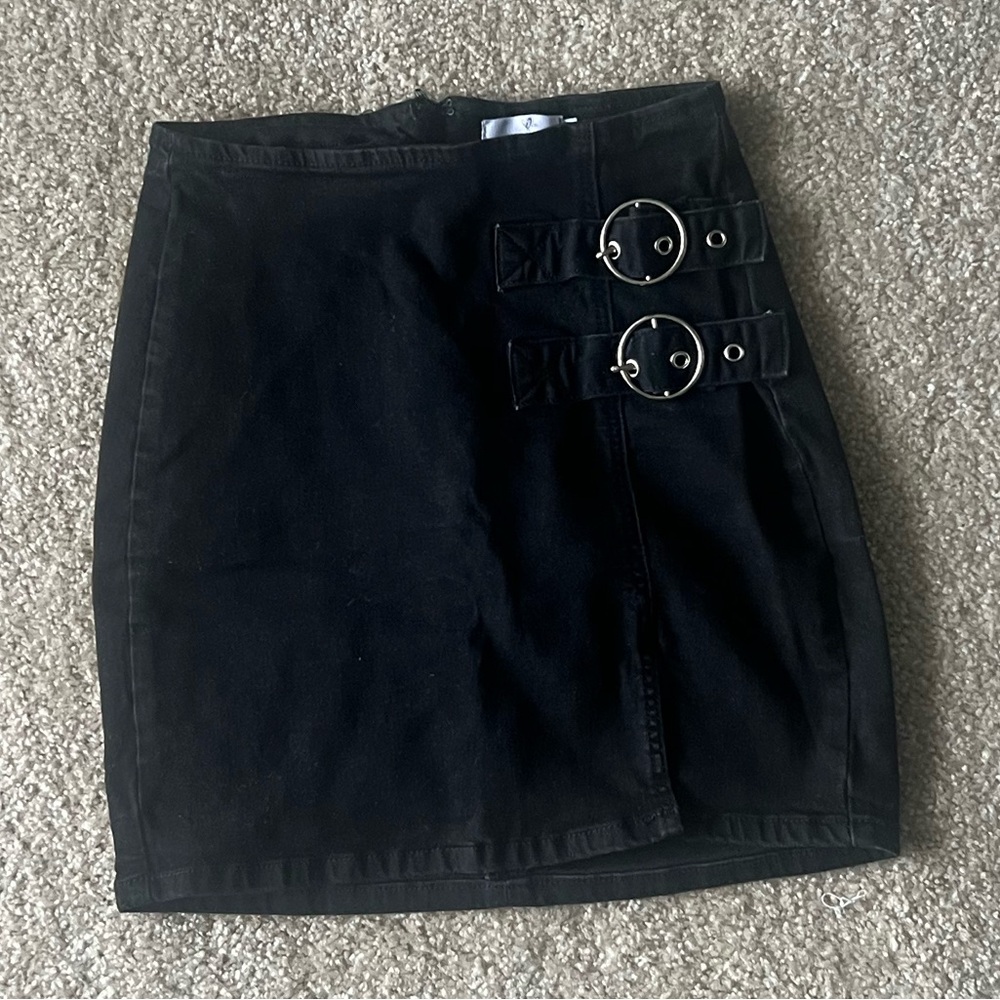 Women's black pencil Skirt with Buckle Detail